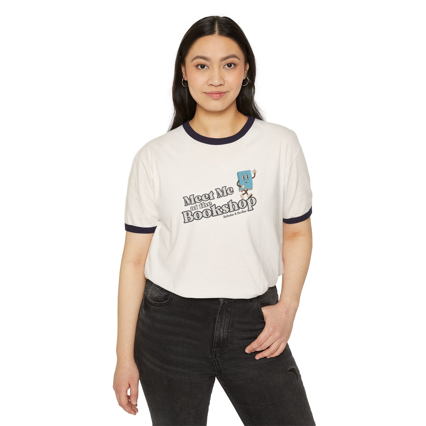Retro Bookshop Unisex Ringer T-Shirt