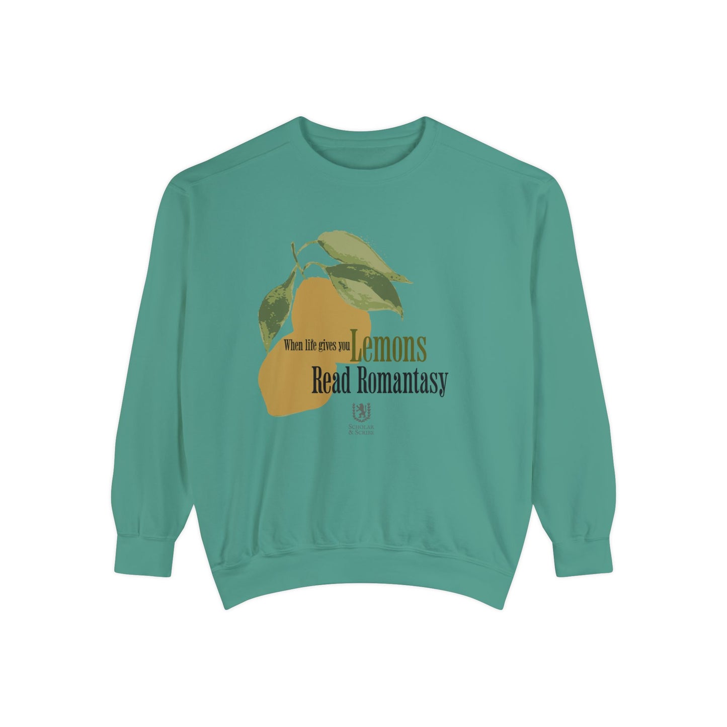 Scholar & Scribe "When Life Gives you Lemons, Read Romantasy" Watercolor Art Unisex Garment-Dyed Sweatshirt