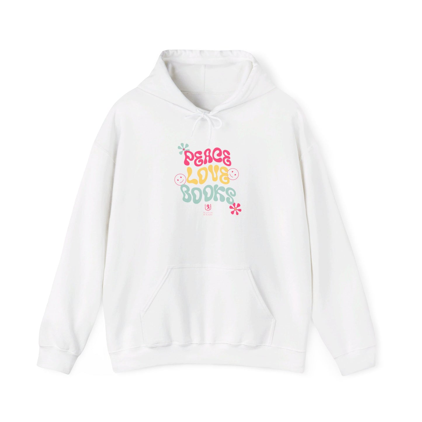 Scholar & Scribe "Peace, Love, Books" Unisex Heavy Blend™ Hooded Sweatshirt