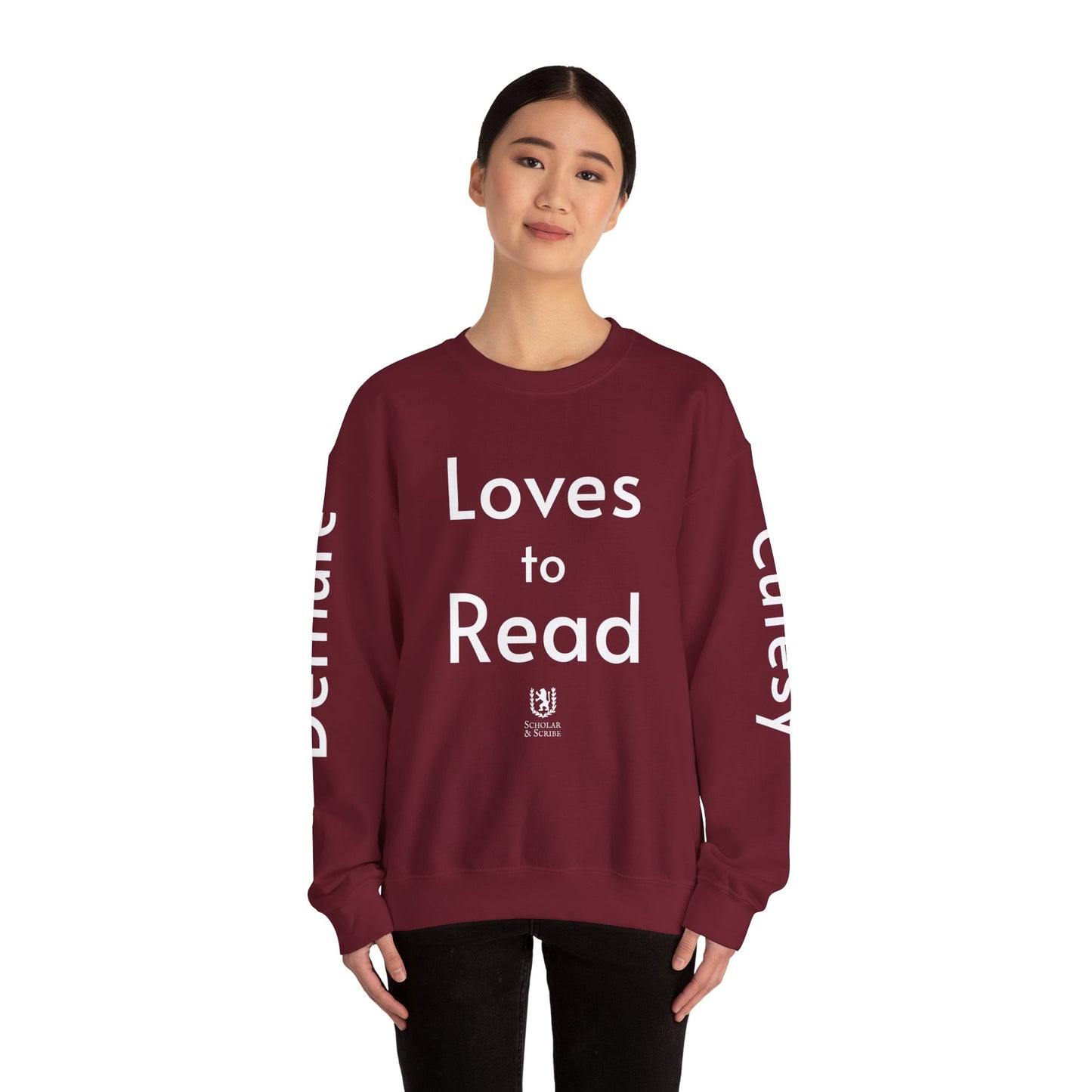 Loves to Read - Cutesy, Mindful, Demure Unisex Heavy Blend™ Crewneck Sweatshirt