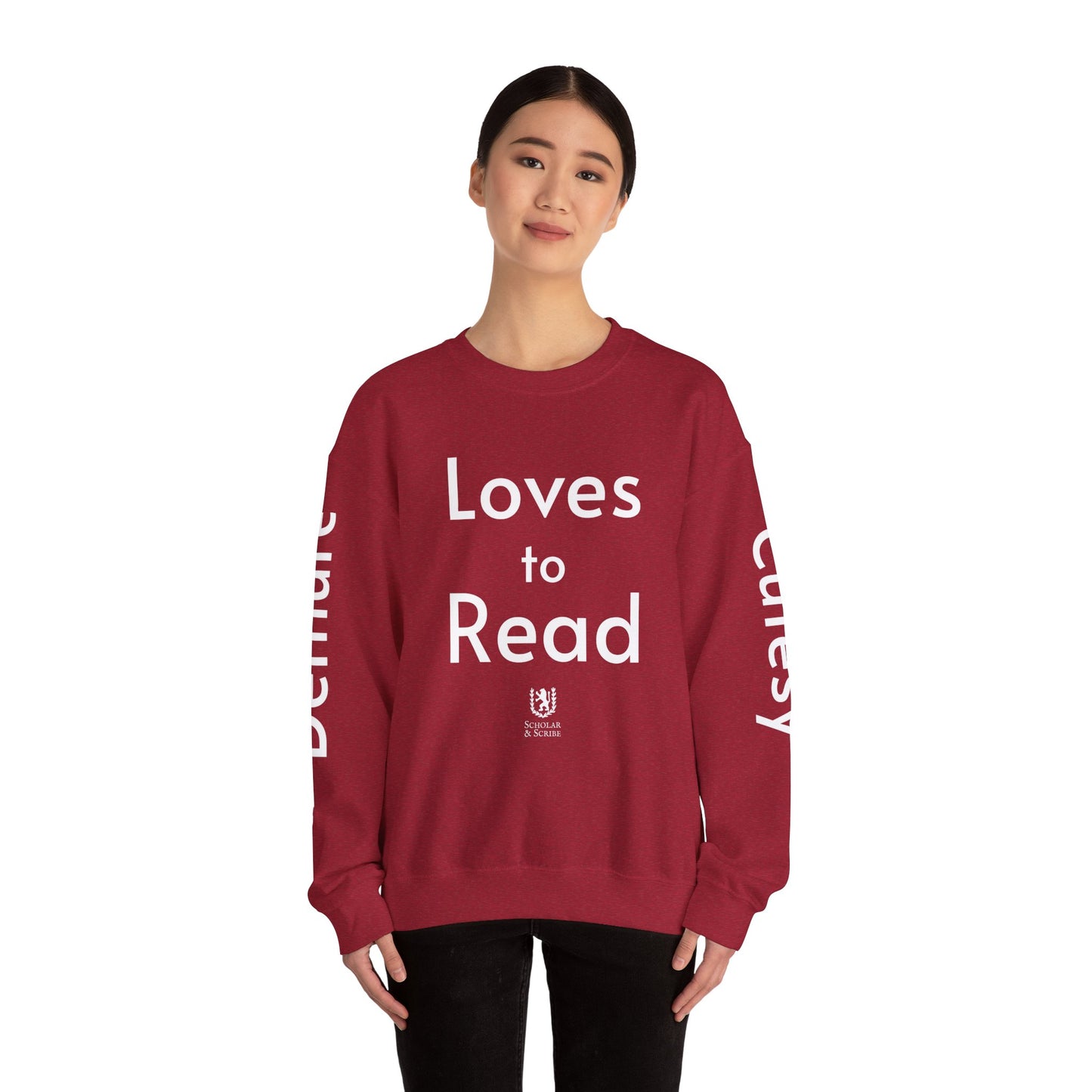 Loves to Read - Cutesy, Mindful, Demure Unisex Heavy Blend™ Crewneck Sweatshirt
