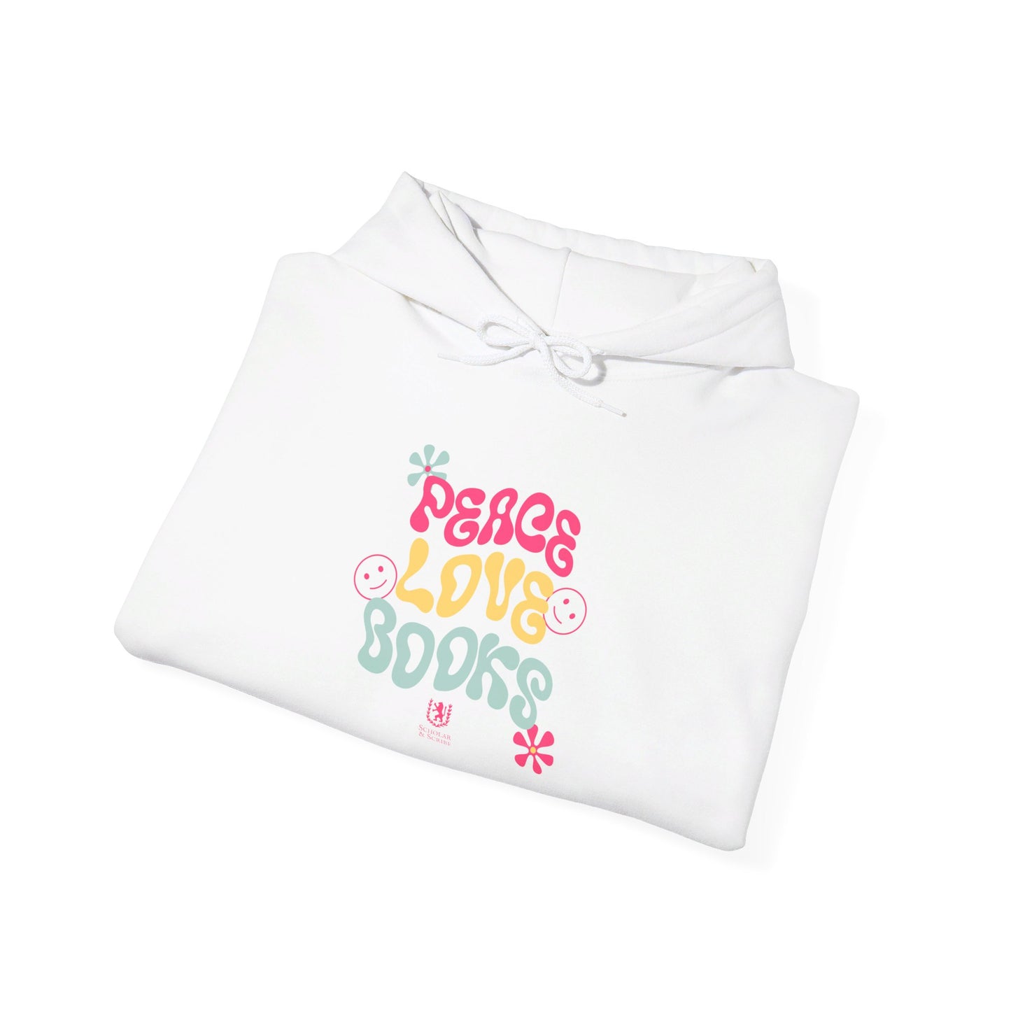 Scholar & Scribe "Peace, Love, Books" Unisex Heavy Blend™ Hooded Sweatshirt
