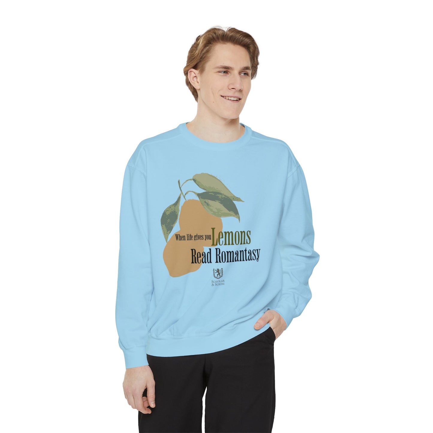 Scholar & Scribe "When Life Gives you Lemons, Read Romantasy" Watercolor Art Unisex Garment-Dyed Sweatshirt