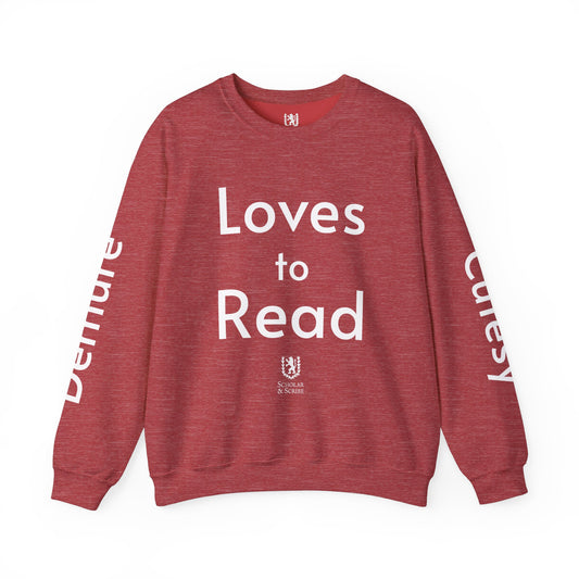 Loves to Read - Cutesy, Mindful, Demure Unisex Heavy Blend™ Crewneck Sweatshirt