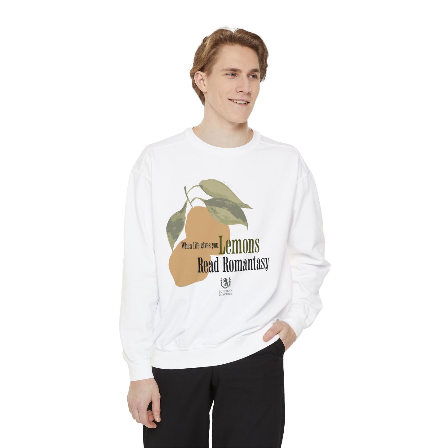 Scholar & Scribe "When Life Gives you Lemons, Read Romantasy" Watercolor Art Unisex Garment-Dyed Sweatshirt