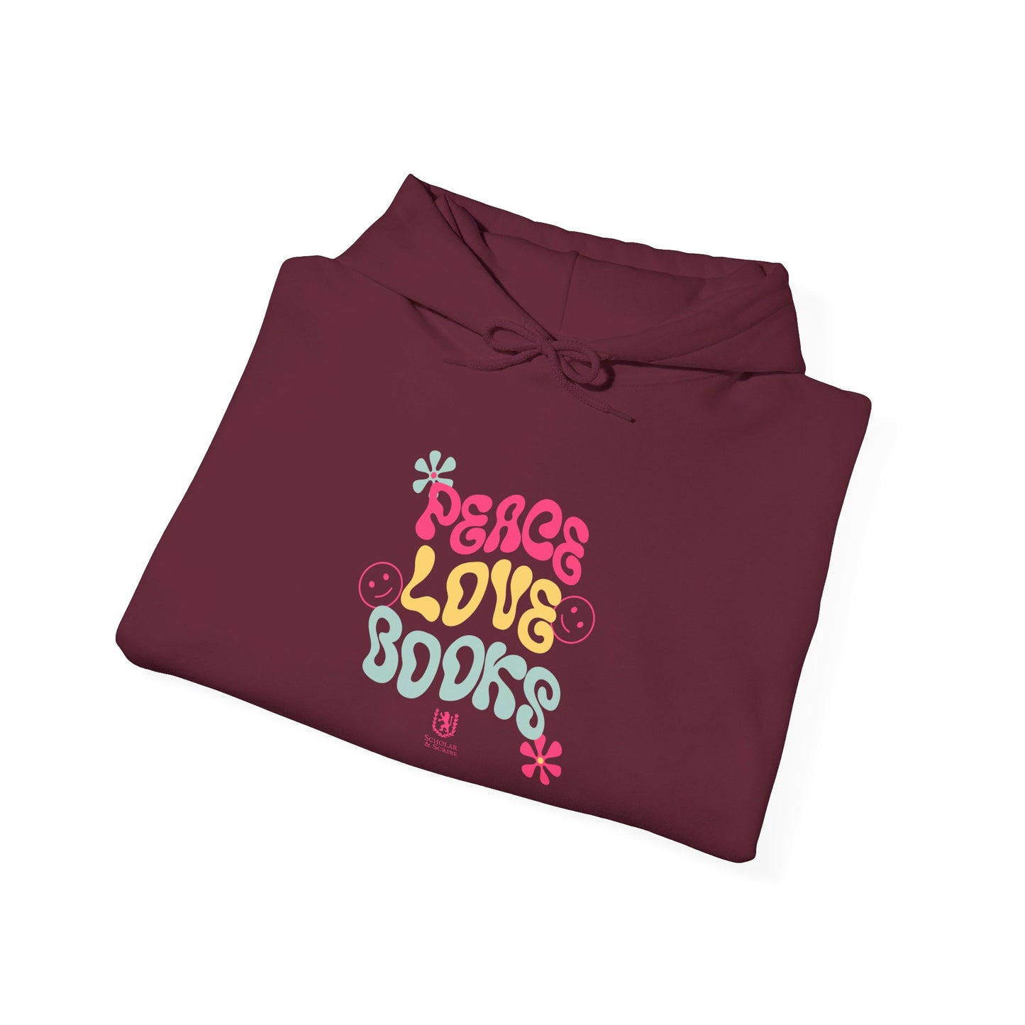 Scholar & Scribe "Peace, Love, Books" Unisex Heavy Blend™ Hooded Sweatshirt