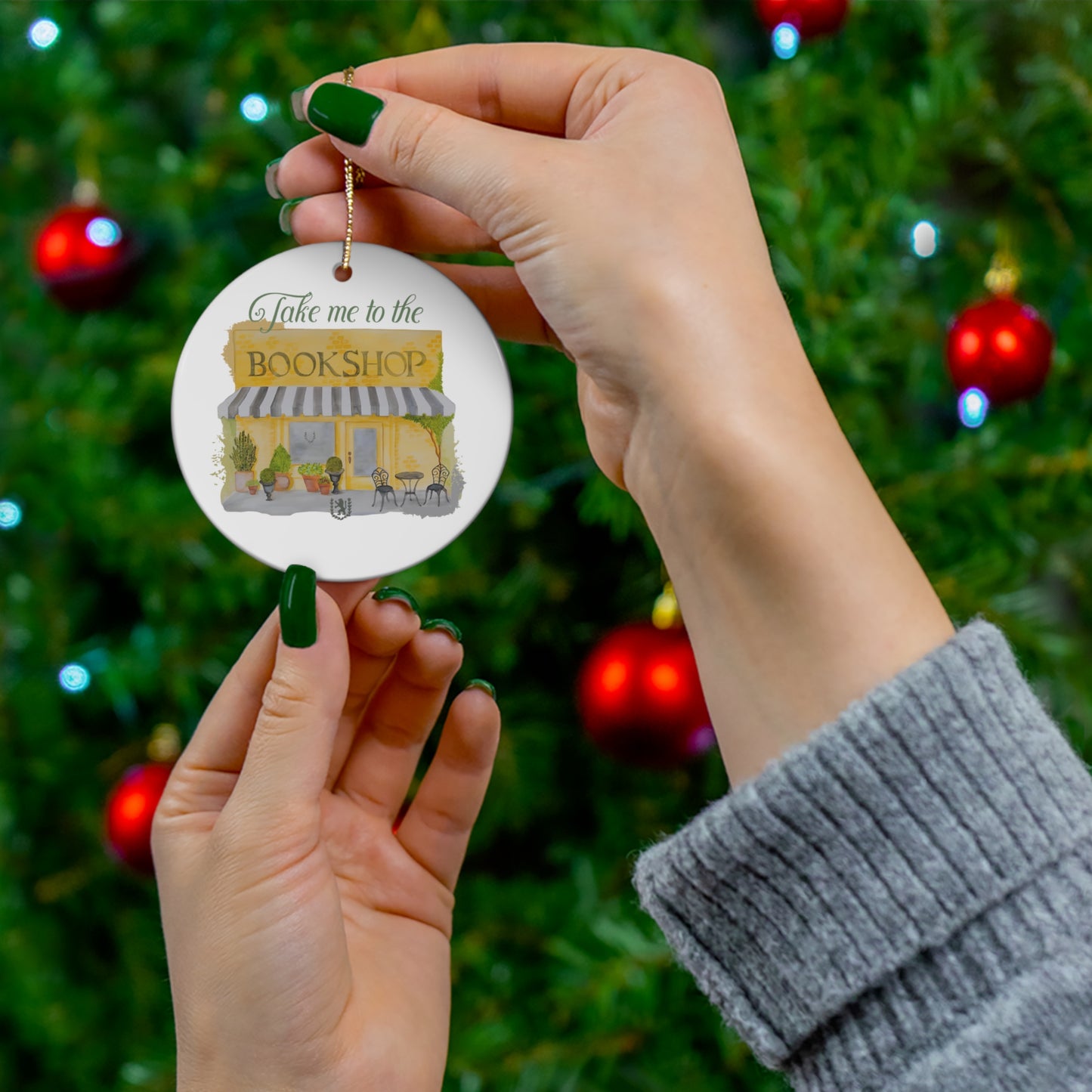 "Take Me to the Bookshop" Ceramic Christmas Tree Ornament for the Holidays