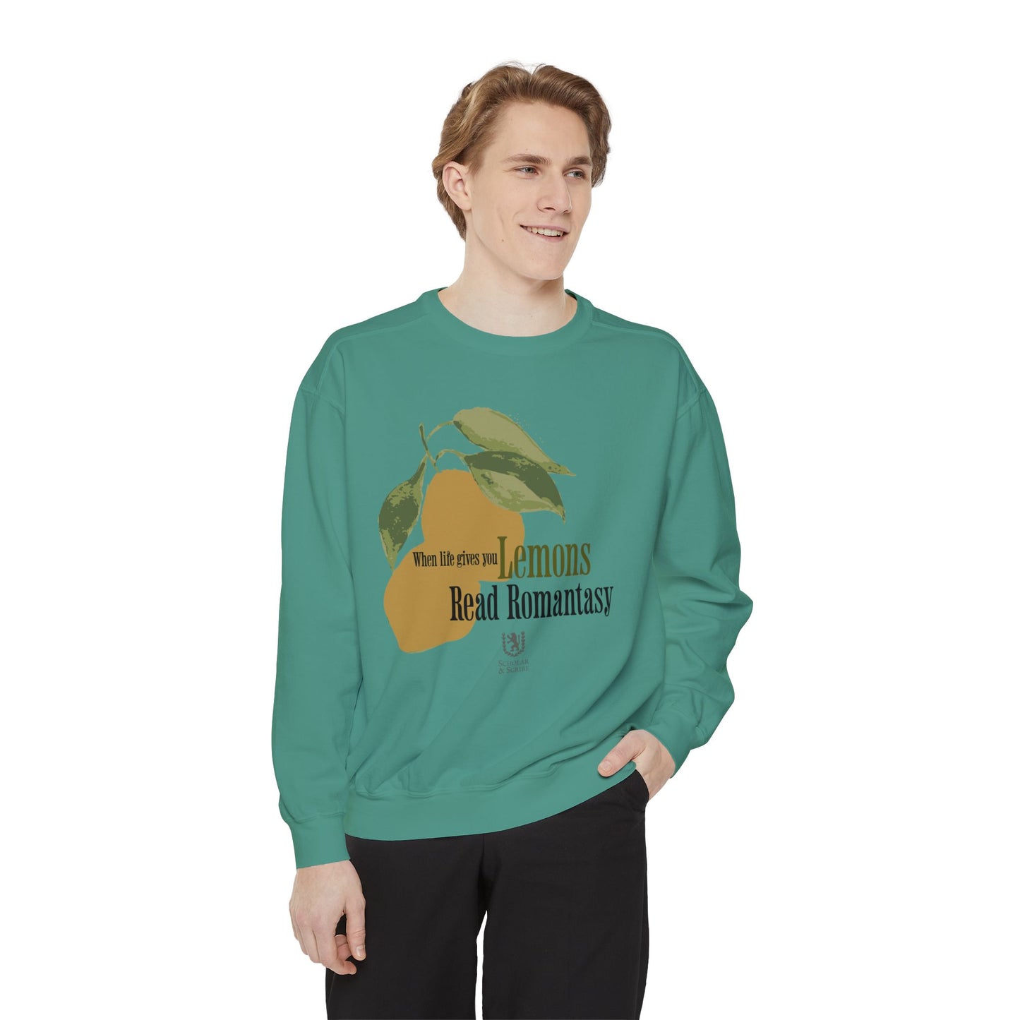 Scholar & Scribe "When Life Gives you Lemons, Read Romantasy" Watercolor Art Unisex Garment-Dyed Sweatshirt