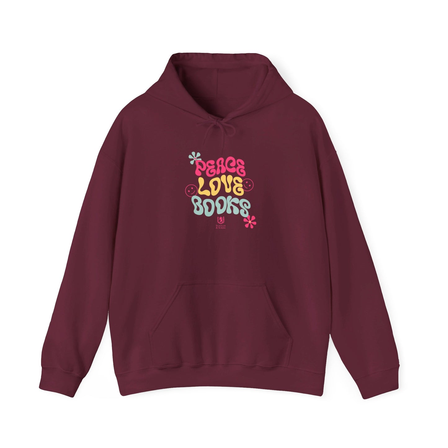 Scholar & Scribe "Peace, Love, Books" Unisex Heavy Blend™ Hooded Sweatshirt