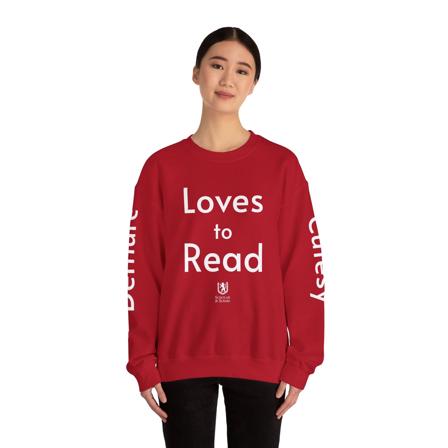 Loves to Read - Cutesy, Mindful, Demure Unisex Heavy Blend™ Crewneck Sweatshirt
