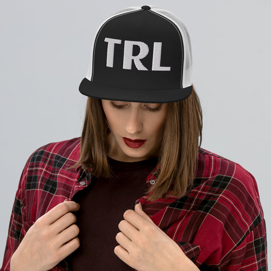 TRL Two-Color Panel Embroidered Trucker Cap - White Puffy Letters