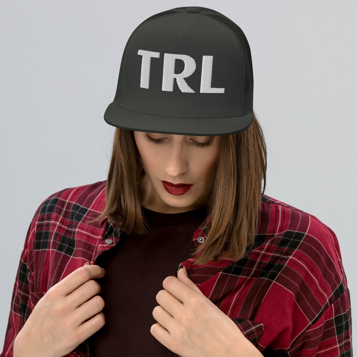 TRL Two-Color Panel Embroidered Trucker Cap - White Puffy Letters