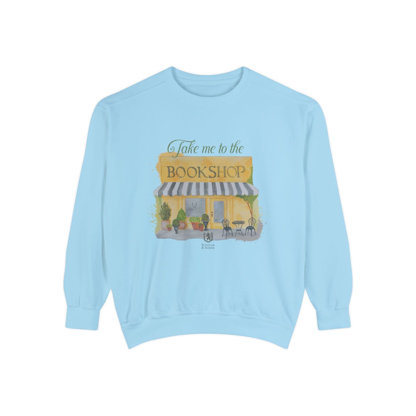 Scholar & Scribe "Take Me to the Bookstore" Watercolor Art Unisex Garment-Dyed Sweatshirt