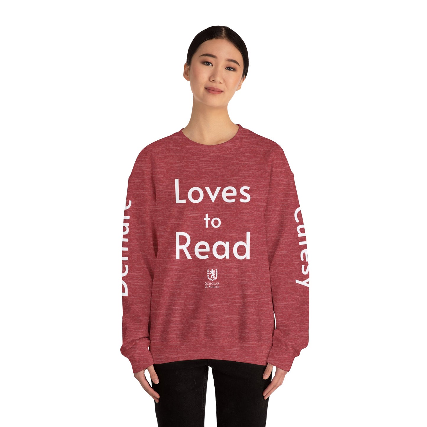 Loves to Read - Cutesy, Mindful, Demure Unisex Heavy Blend™ Crewneck Sweatshirt