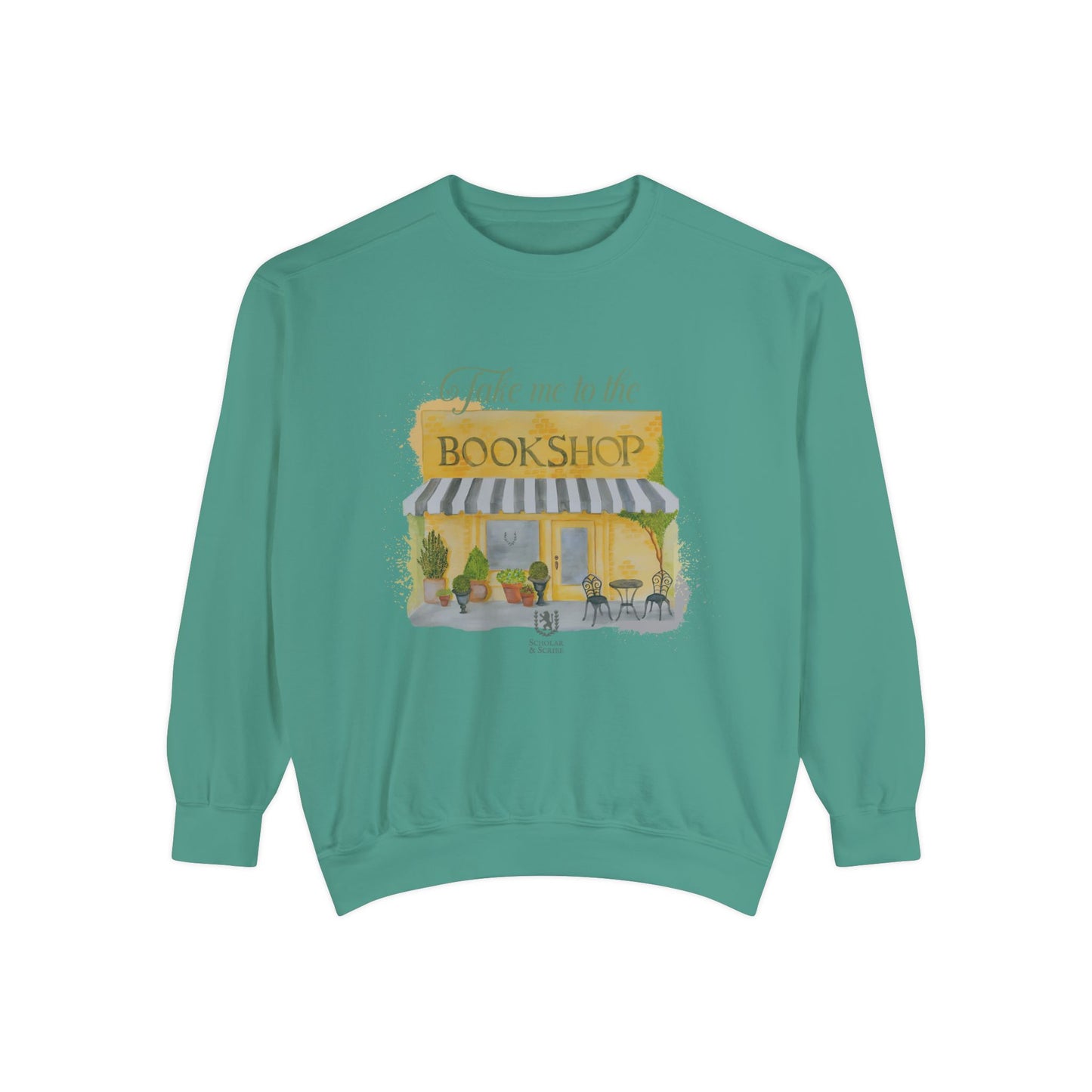 Scholar & Scribe "Take Me to the Bookstore" Watercolor Art Unisex Garment-Dyed Sweatshirt