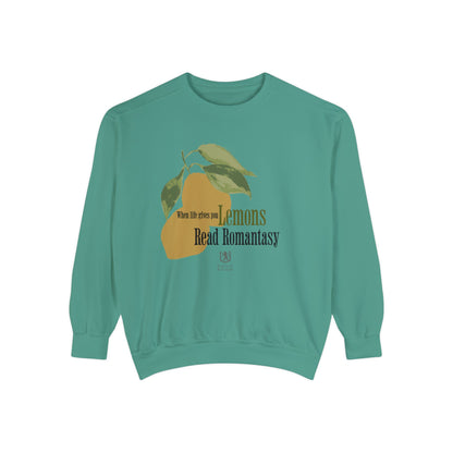 Scholar & Scribe "When Life Gives you Lemons, Read Romantasy" Watercolor Art Unisex Garment-Dyed Sweatshirt