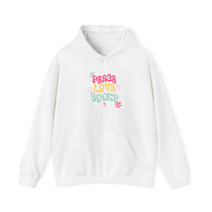 Scholar & Scribe "Peace, Love, Books" Unisex Heavy Blend™ Hooded Sweatshirt