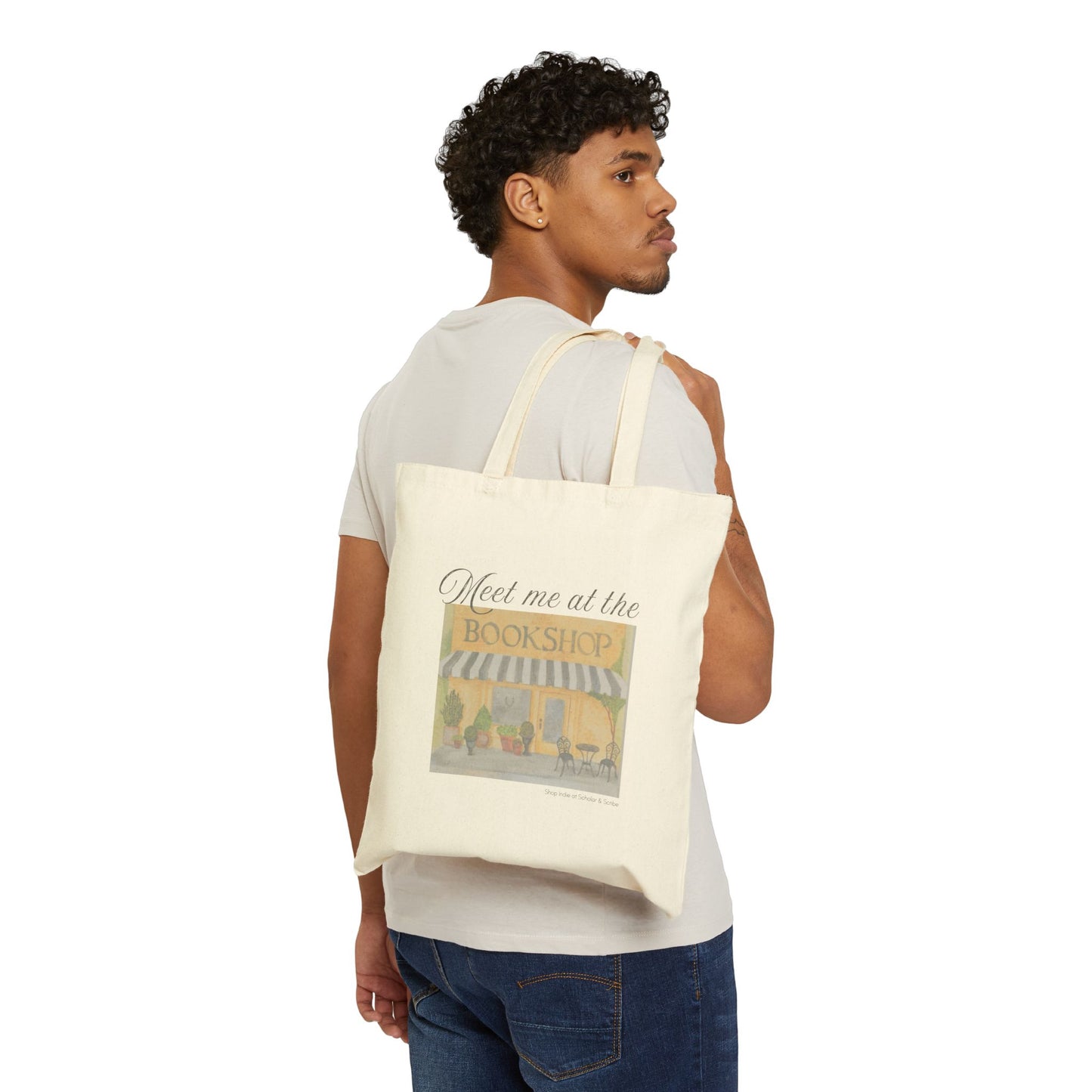 Meet Me at the Bookshop, Scholar and Scribe Tote Bag, Eco-Friendly Canvas Bag, Cute Book Lover Gift, Library Accessory
