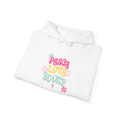 Scholar & Scribe "Peace, Love, Books" Unisex Heavy Blend™ Hooded Sweatshirt