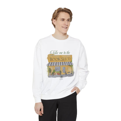 Scholar & Scribe "Take Me to the Bookstore" Watercolor Art Unisex Garment-Dyed Sweatshirt