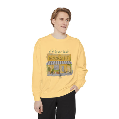 Scholar & Scribe "Take Me to the Bookstore" Watercolor Art Unisex Garment-Dyed Sweatshirt