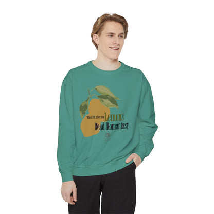 Scholar & Scribe "When Life Gives you Lemons, Read Romantasy" Watercolor Art Unisex Garment-Dyed Sweatshirt