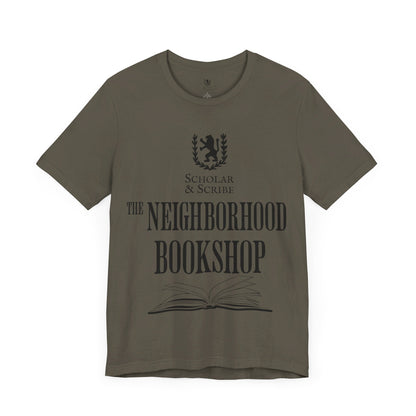 Scholar & Scribe "Neighborhood Bookshop" Unisex Jersey Short Sleeve Tee