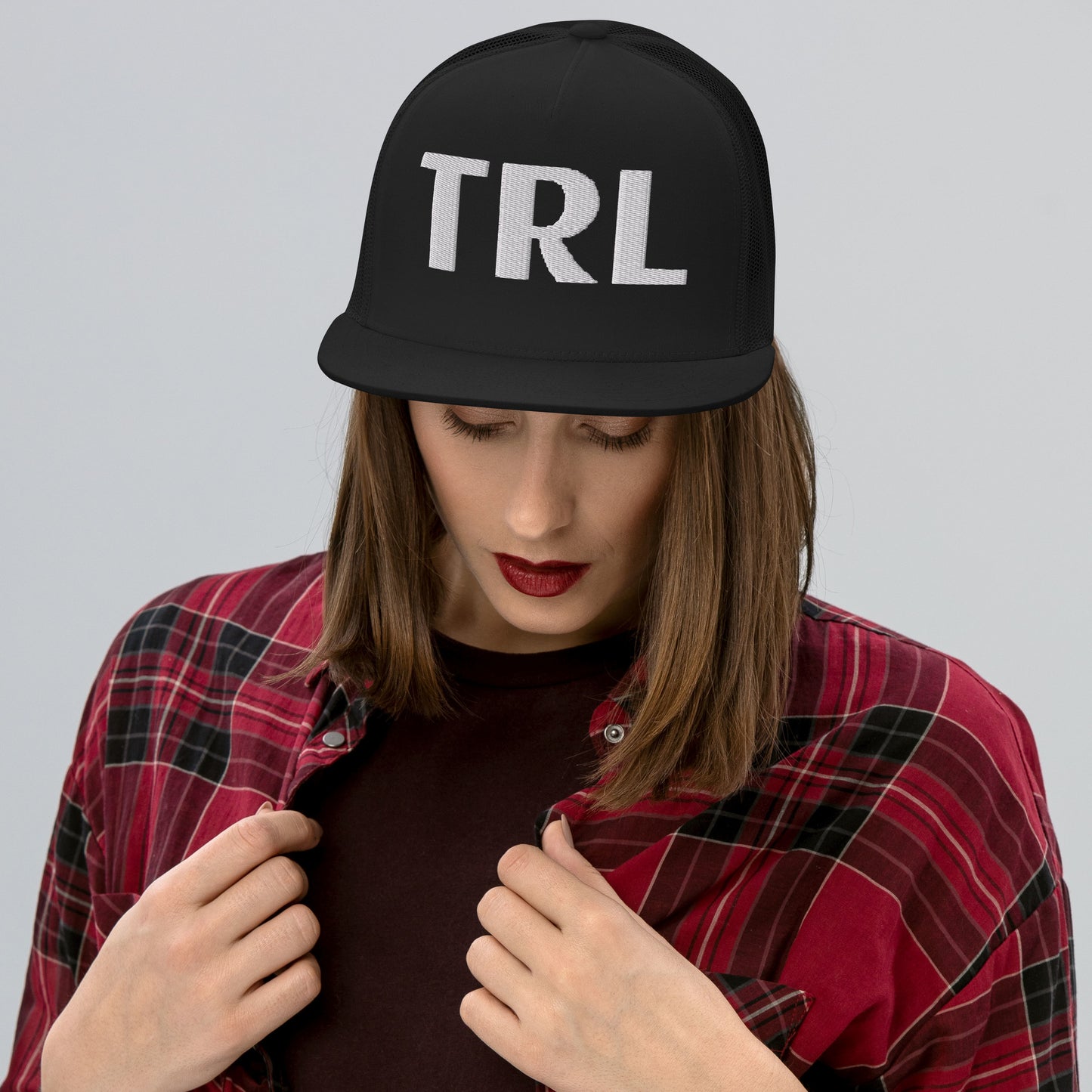 TRL Two-Color Panel Embroidered Trucker Cap - White Puffy Letters