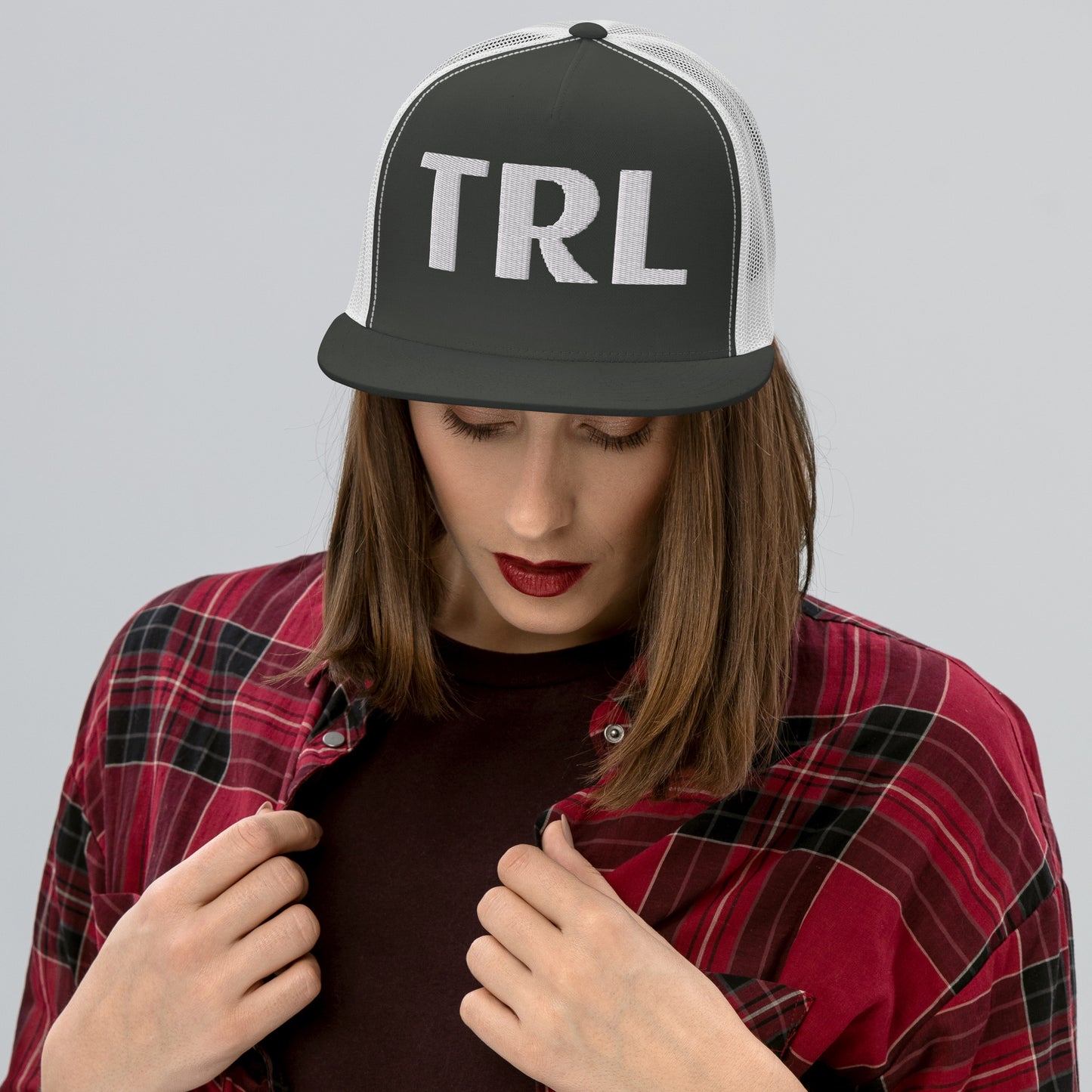 TRL Two-Color Panel Embroidered Trucker Cap - White Puffy Letters