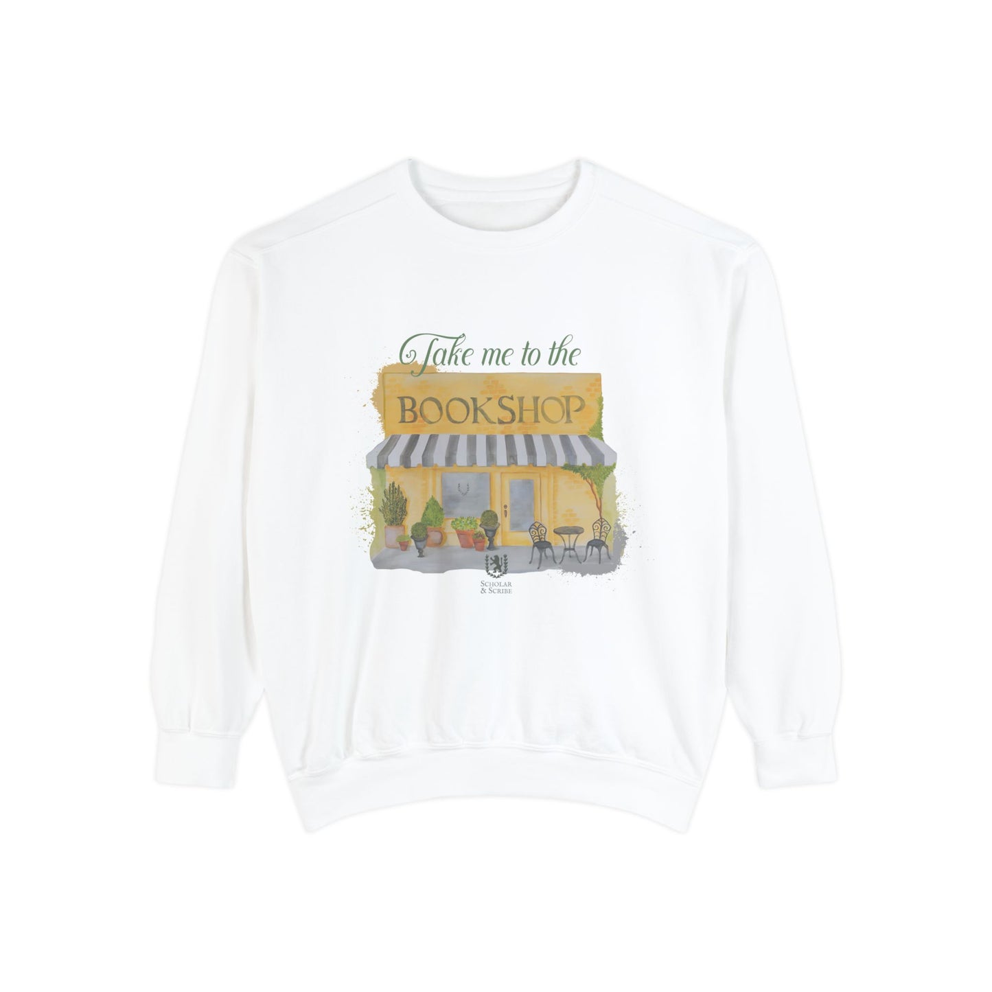 Scholar & Scribe "Take Me to the Bookstore" Watercolor Art Unisex Garment-Dyed Sweatshirt