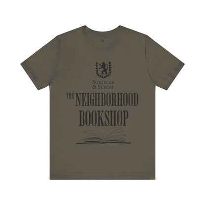 Scholar & Scribe "Neighborhood Bookshop" Unisex Jersey Short Sleeve Tee