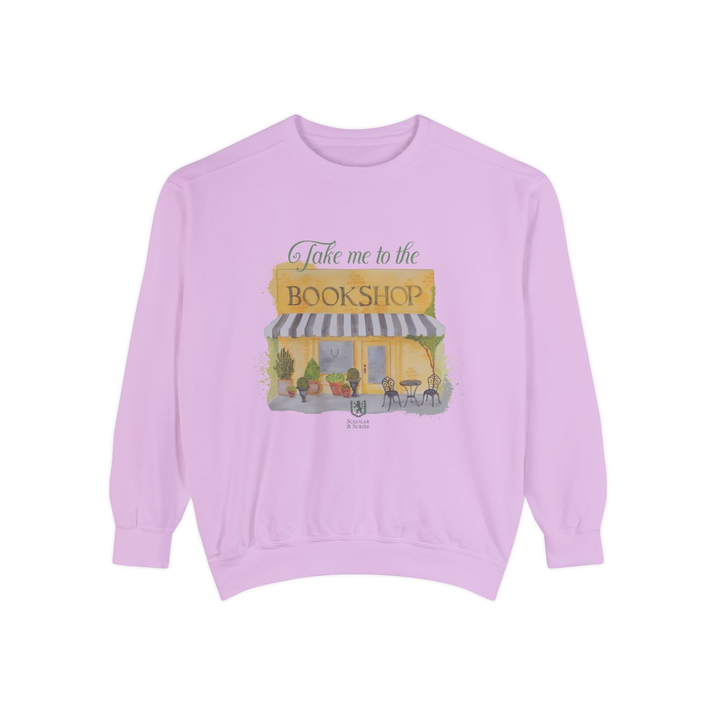 Scholar & Scribe "Take Me to the Bookstore" Watercolor Art Unisex Garment-Dyed Sweatshirt