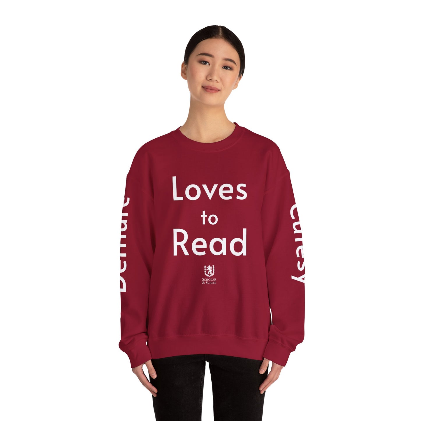 Loves to Read - Cutesy, Mindful, Demure Unisex Heavy Blend™ Crewneck Sweatshirt